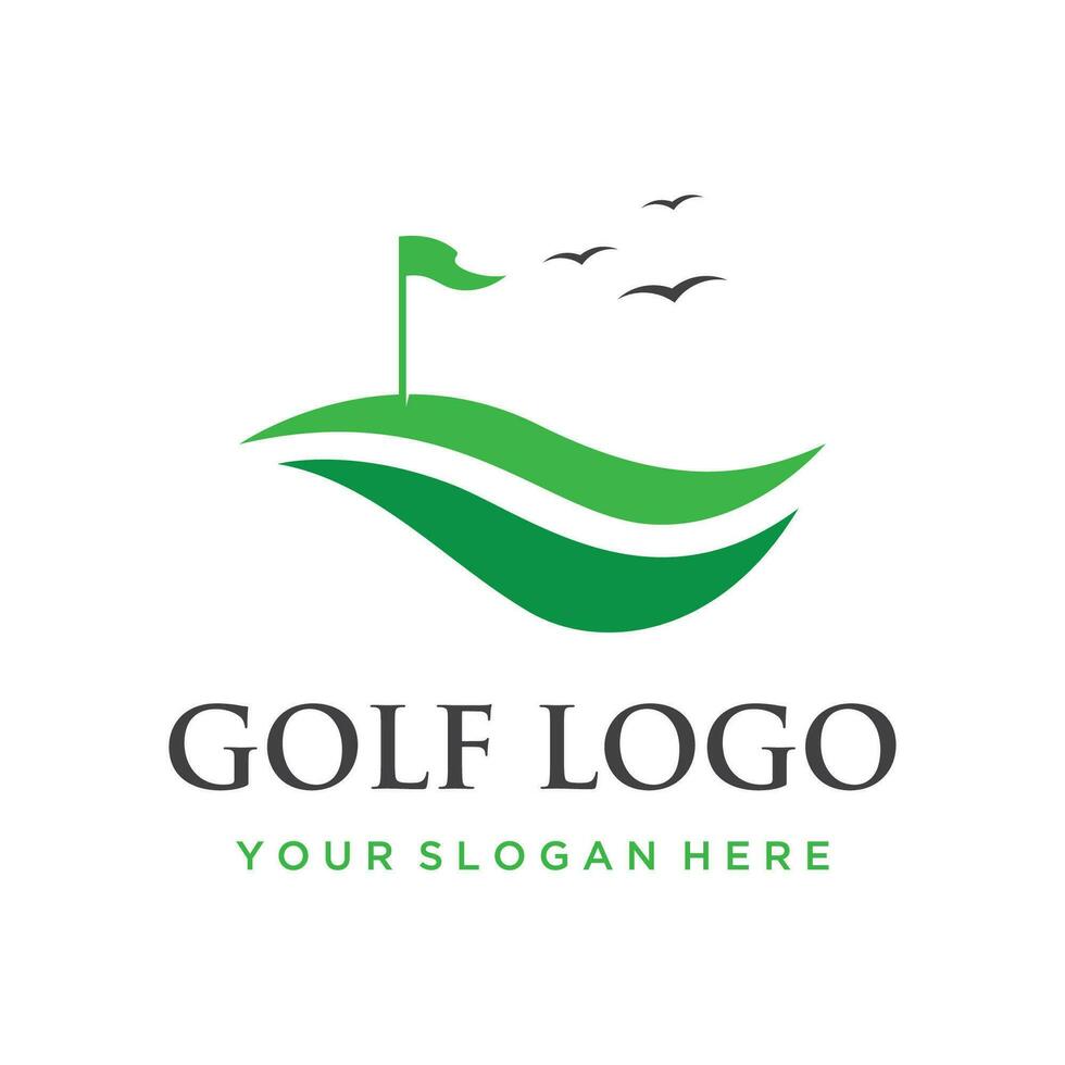 golf pelota y palo y golf curso logo modelo diseño. logo para profesional golf equipo, golf club, torneo, negocio, evento. vector