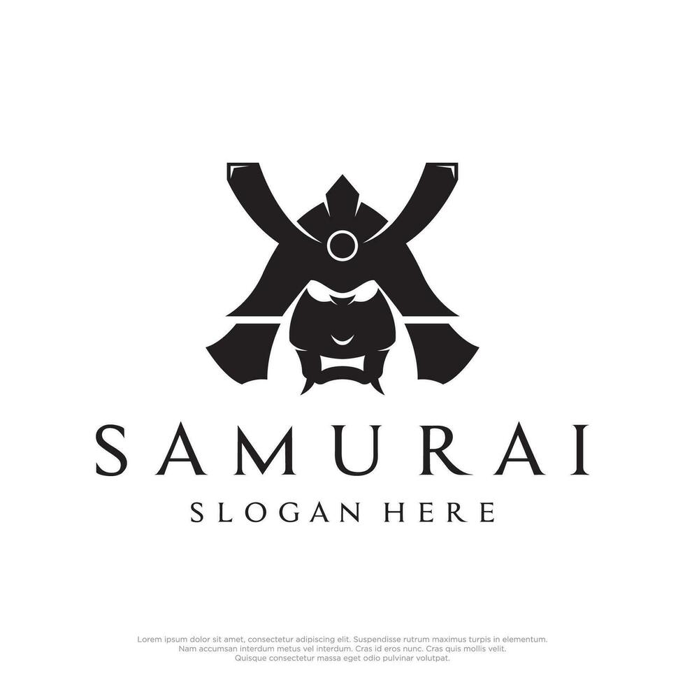 Japanese samurai warrior helmet Logotype design with modern editable vector illustration.