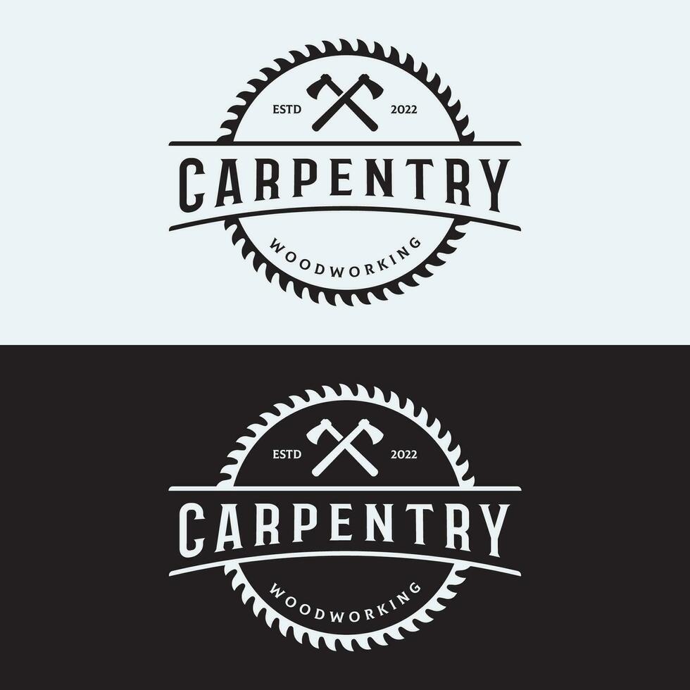 Wood saw premium logo template design with vintage carpentry tools.Logo for business, carpentry, lumberjack, label, badge. vector