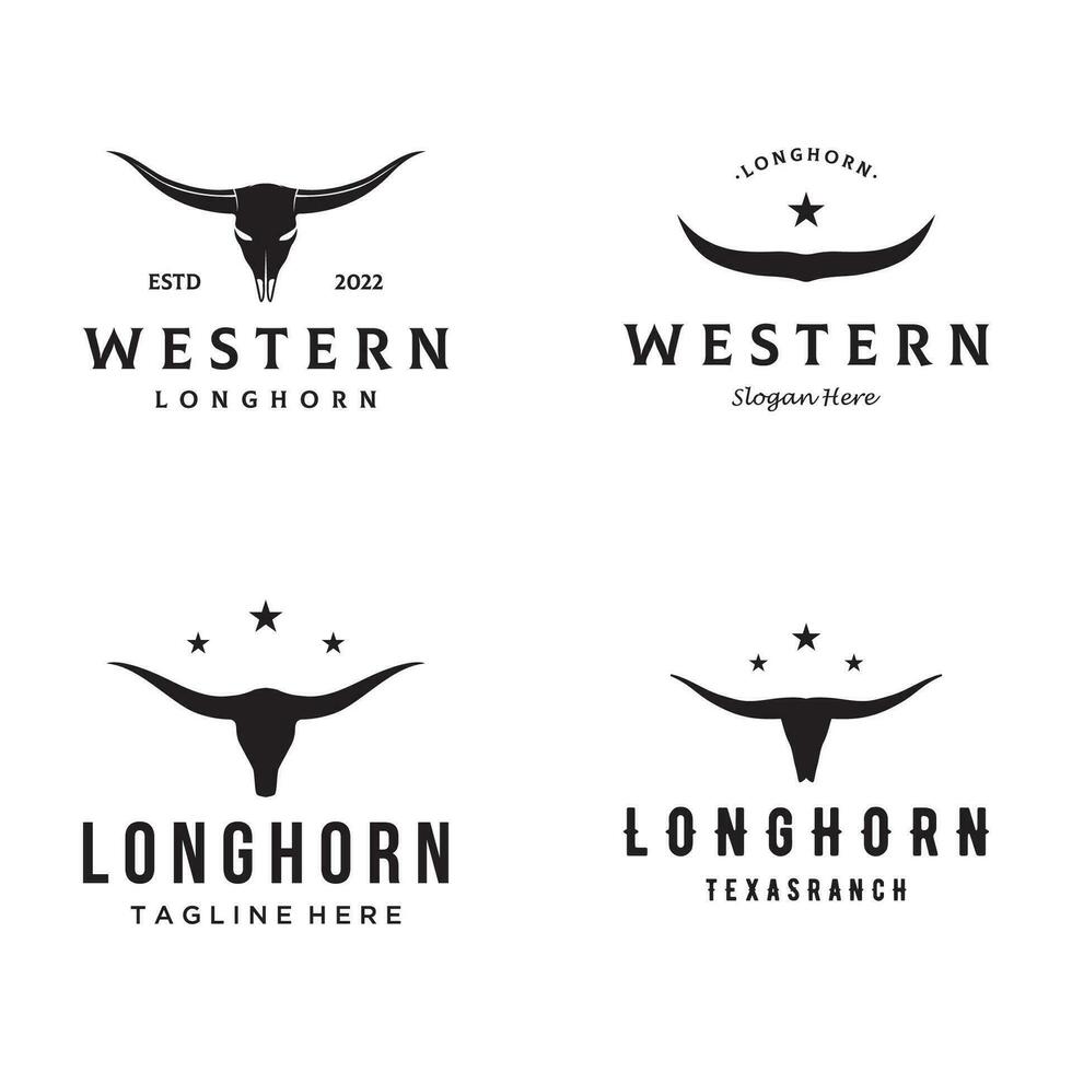 Longhorn texas ranch wild west animal logo design vintage retro.Logo for cowboy, cattle, badge, restaurant. vector