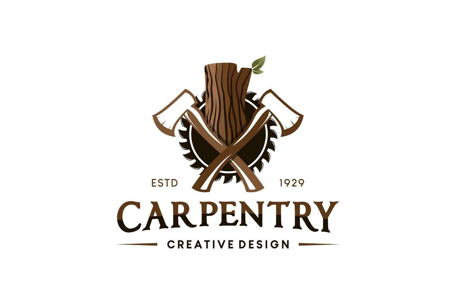 carpintería logo diseño, Clásico estilo aserradero y árbol corte logo ilustración vector