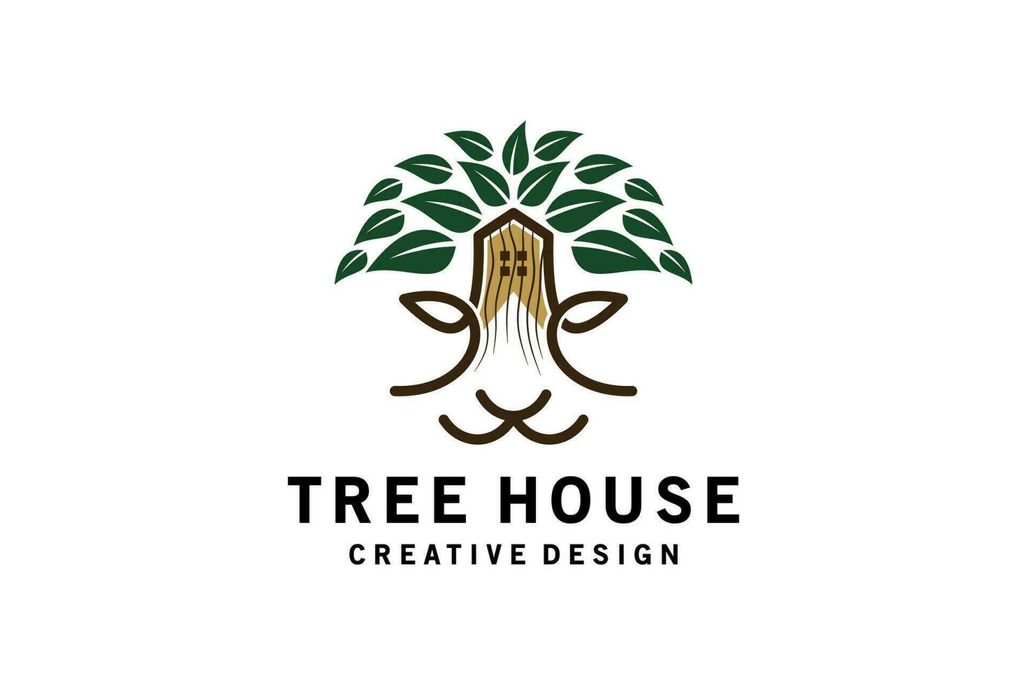 Nature tree house logo design lion or tiger face shape vector