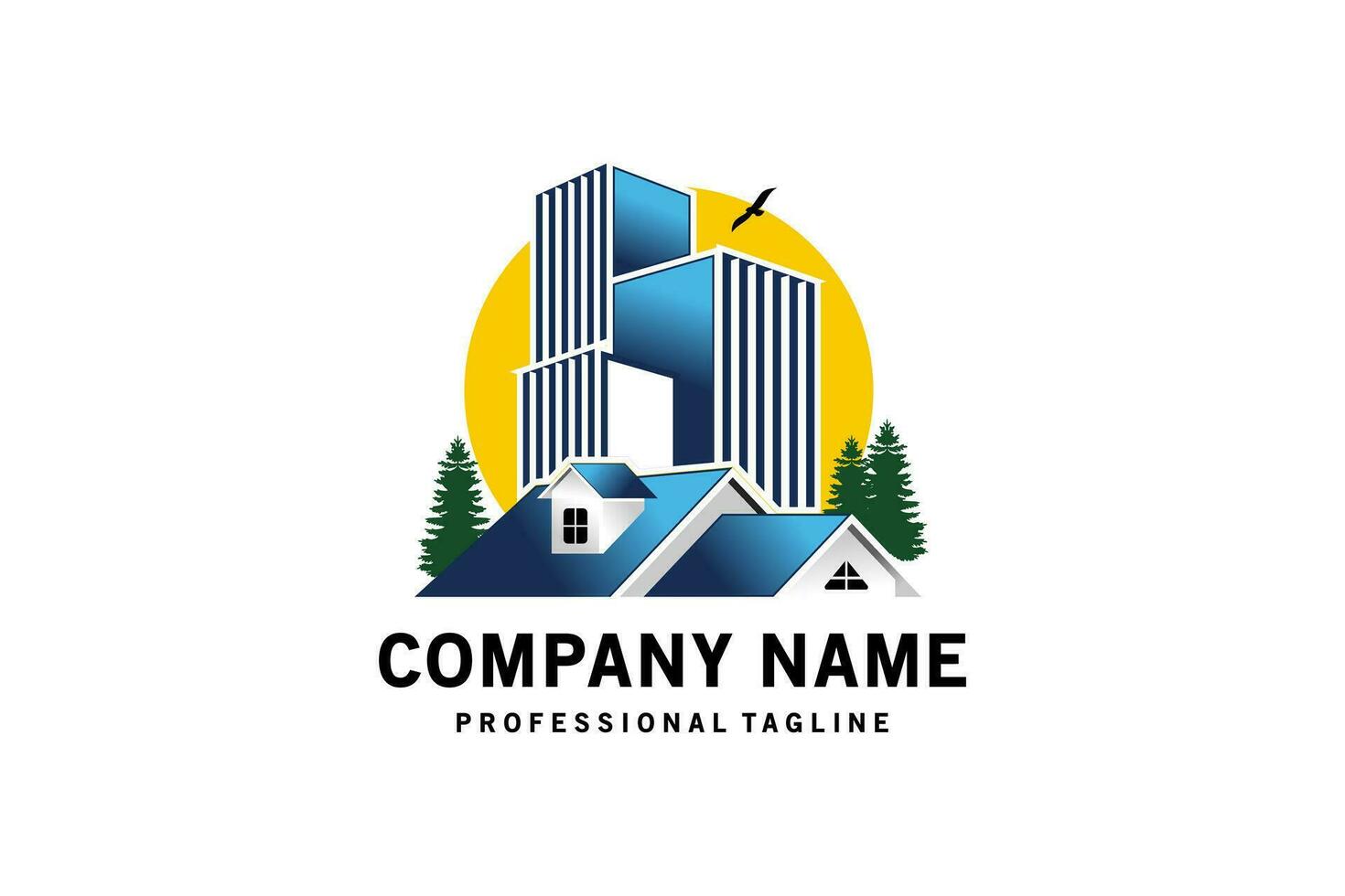 Modern real estate logo template design, house and building vector logo symbol
