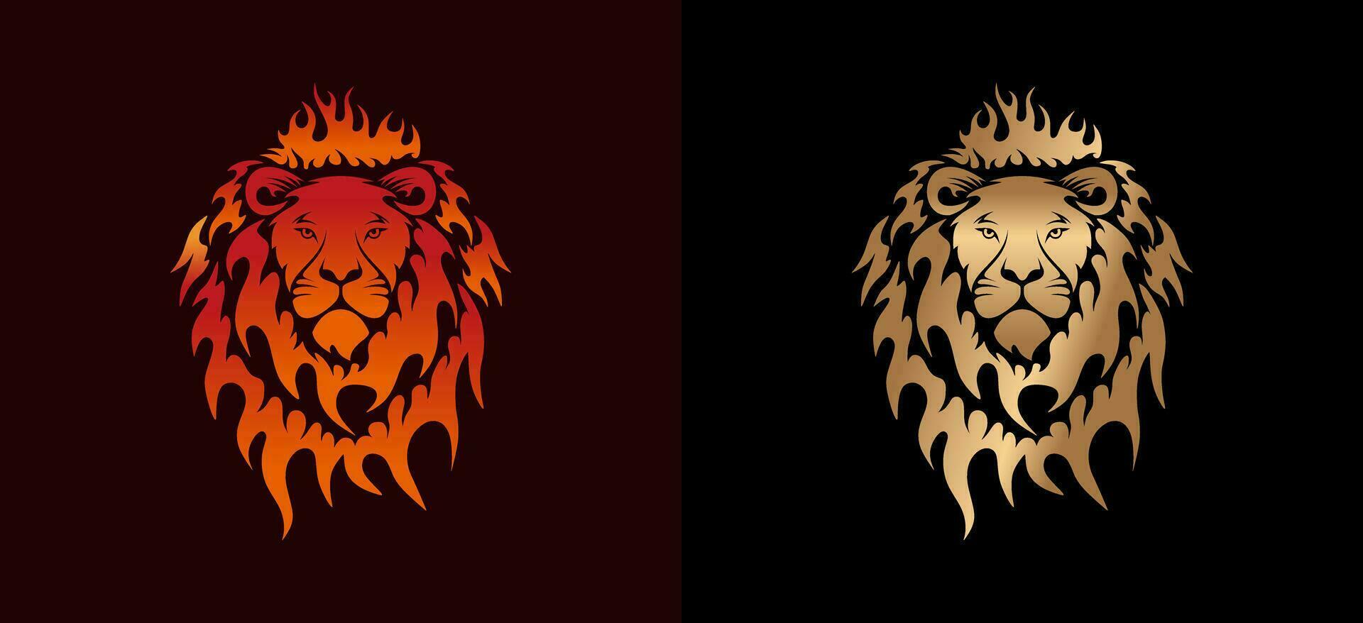 Fire lion logo design, vector illustration of lion head with abstract fiery mane