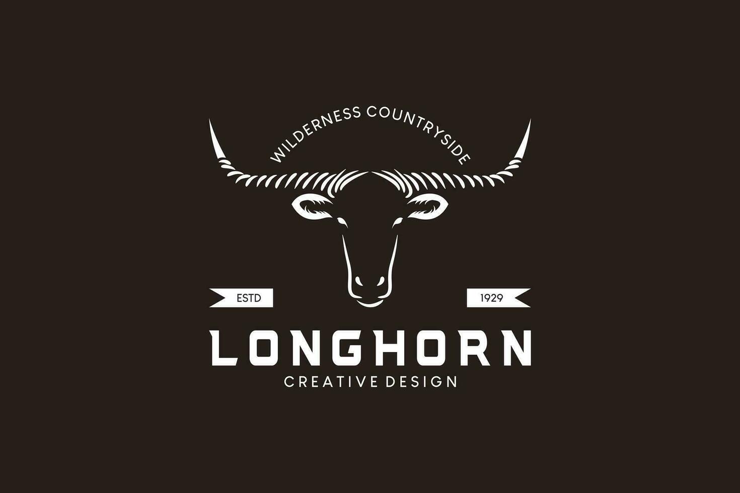 Vintage texas longhorn symbol logo design, creative concept longhorned cow vector illustration