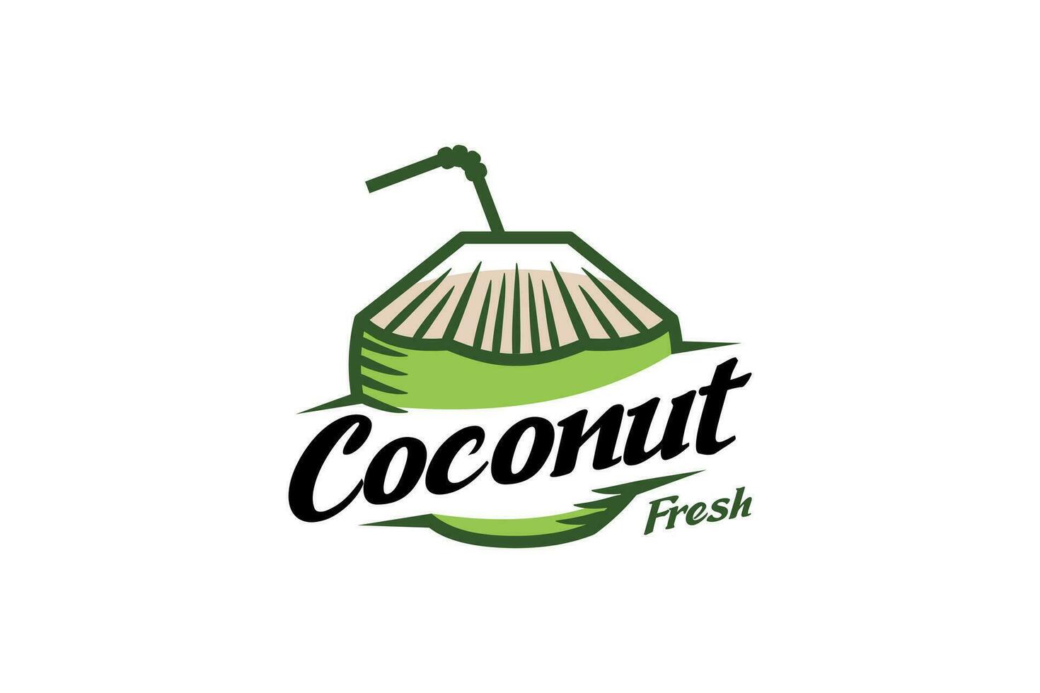 Young coconut logo design, pure coconut fruit drink template vector illustration