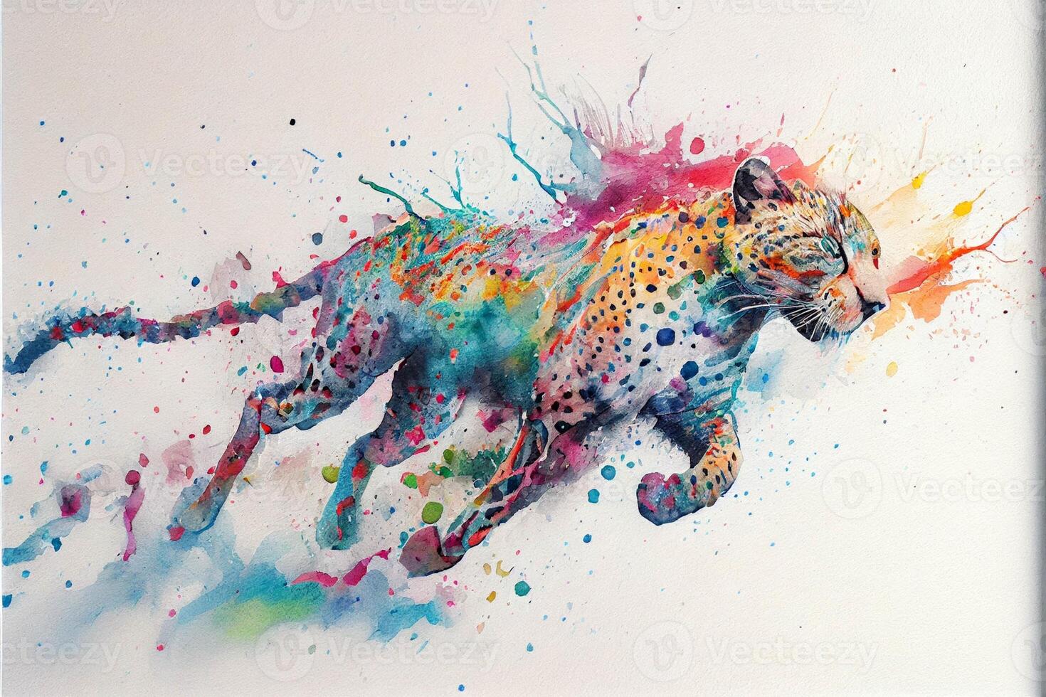 watercolor painting of a leopard running. . photo