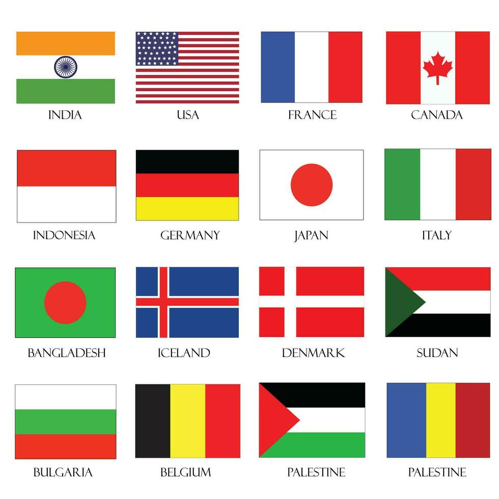 Different Countries National Flag Vector Illustration