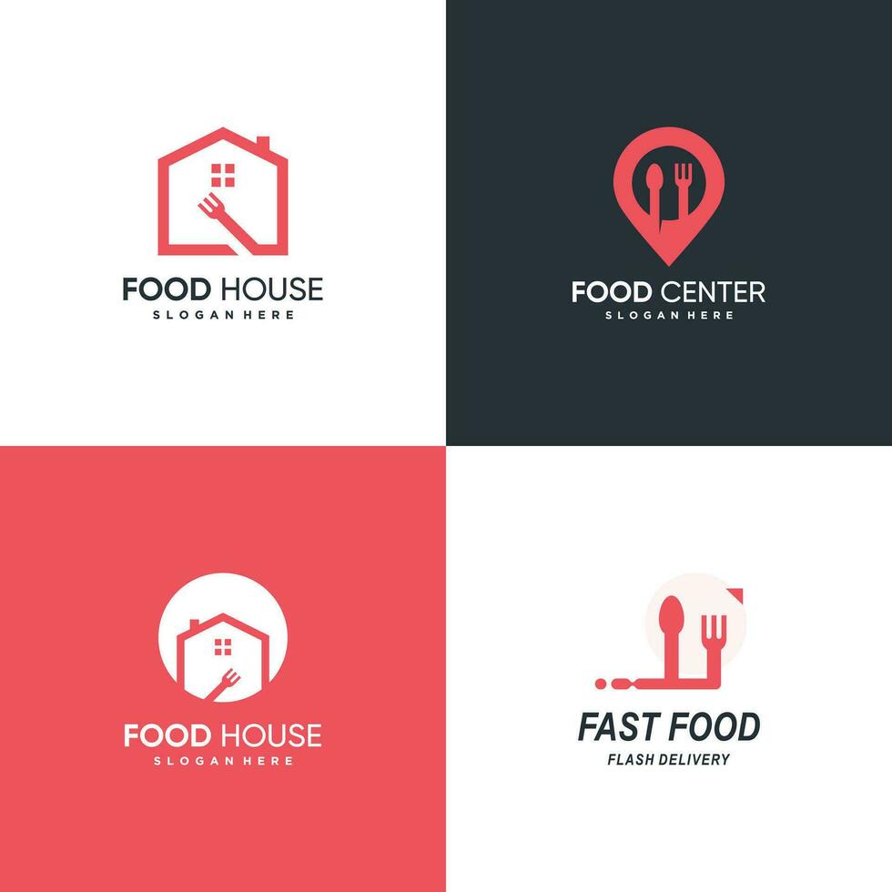 Food shop logo bundle with creative element style vector