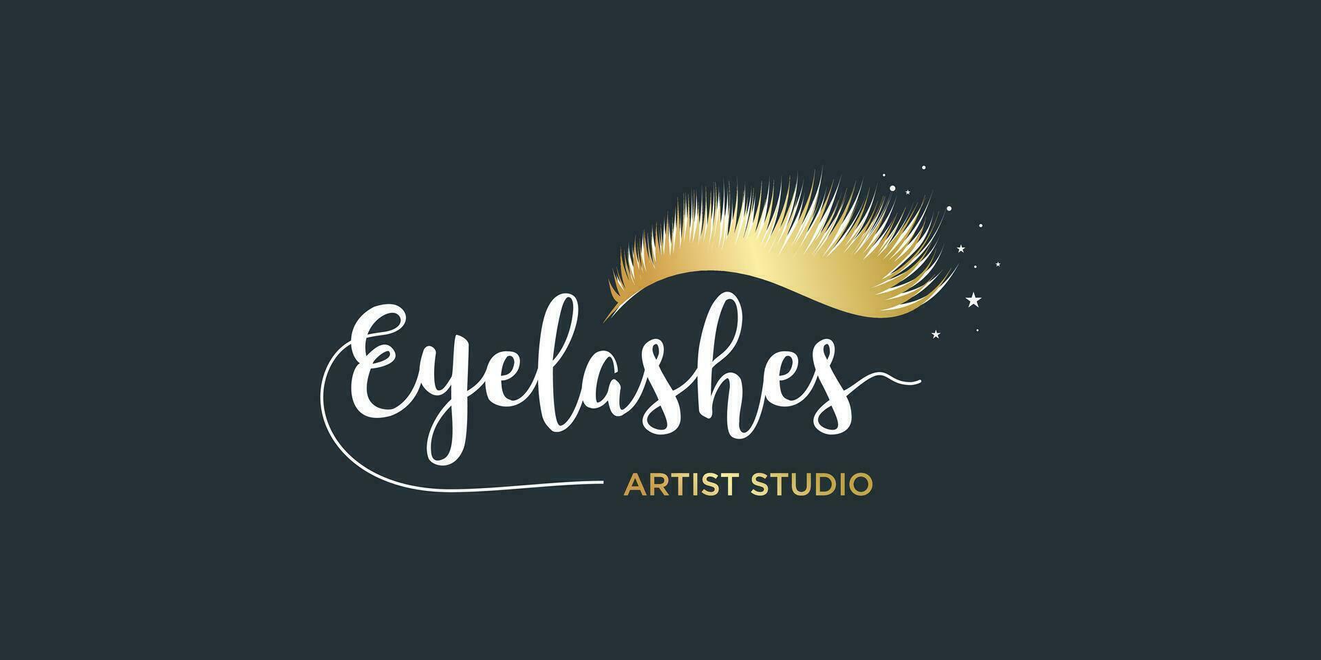 Eyelash logo design with golden concept vector