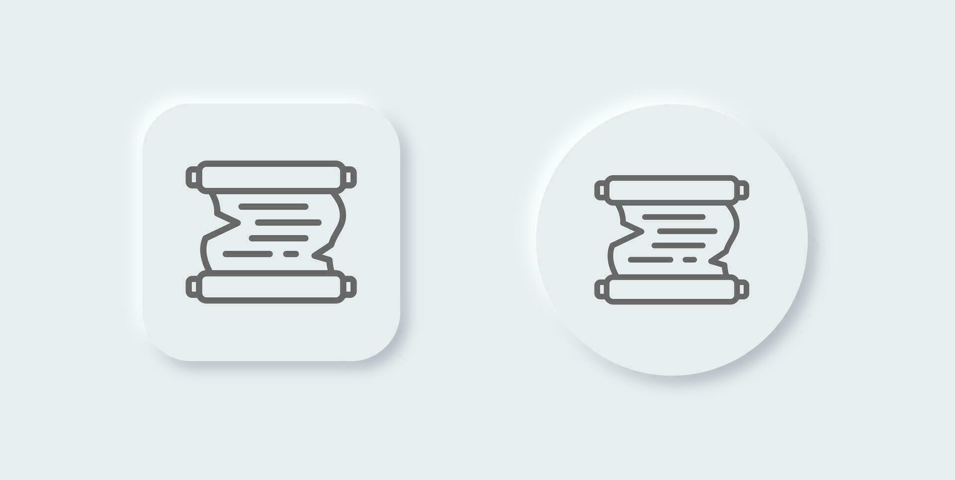 Scroll paper line icon in neomorphic design style. Old page signs vector illustration.