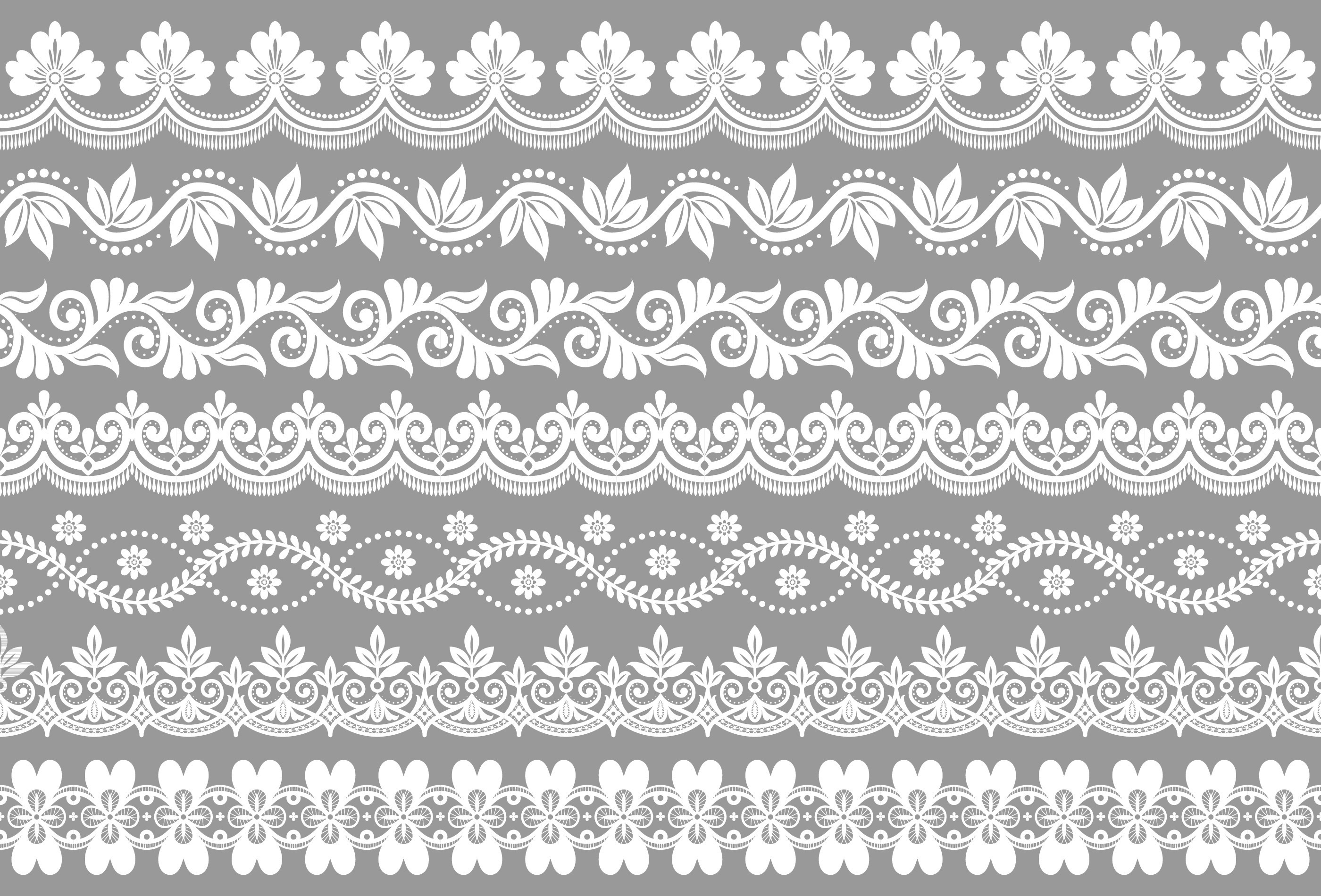Vector set of floral elements. Seamless pattern for frames and borders