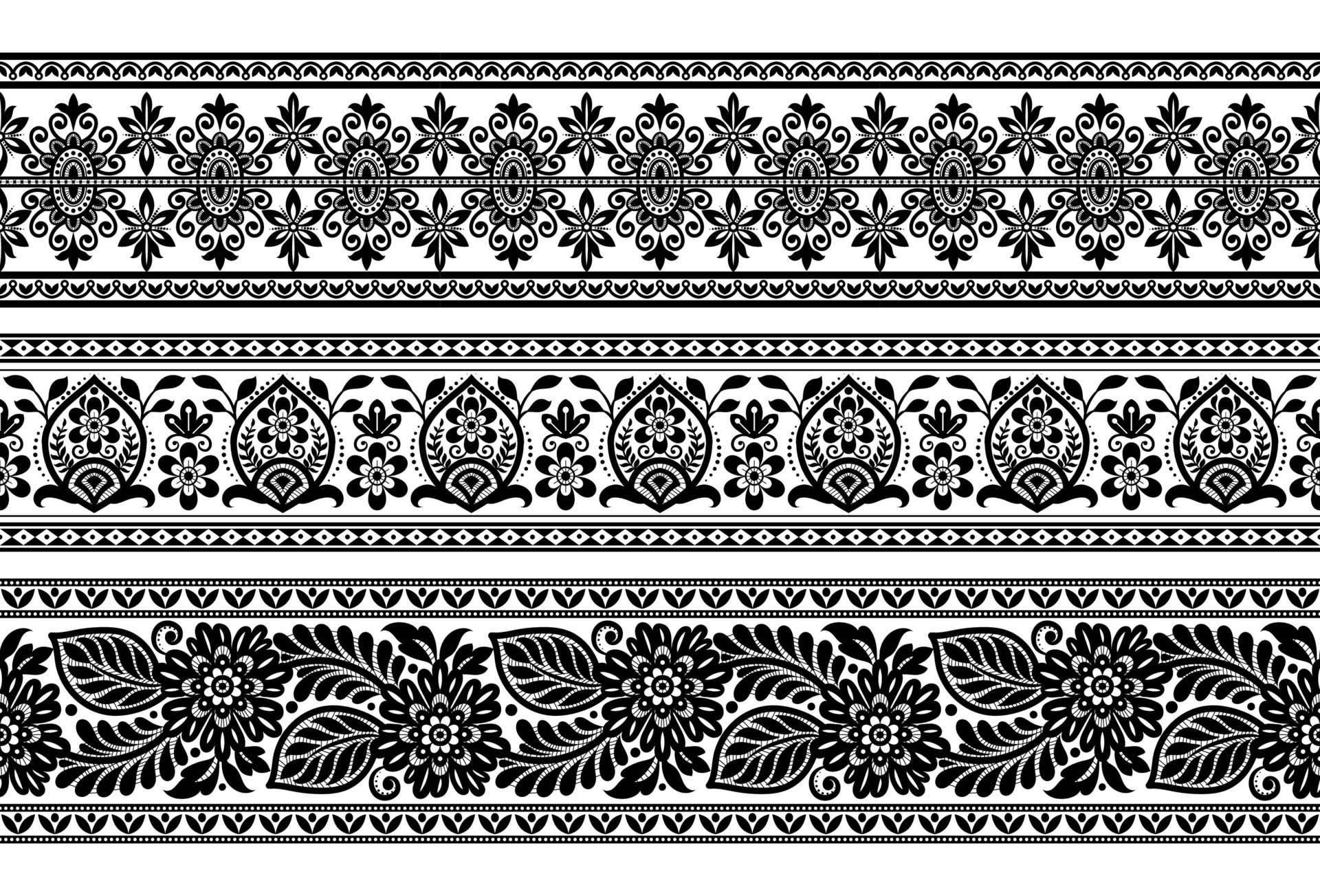 Vector set of floral elements. Seamless pattern for frames and borders