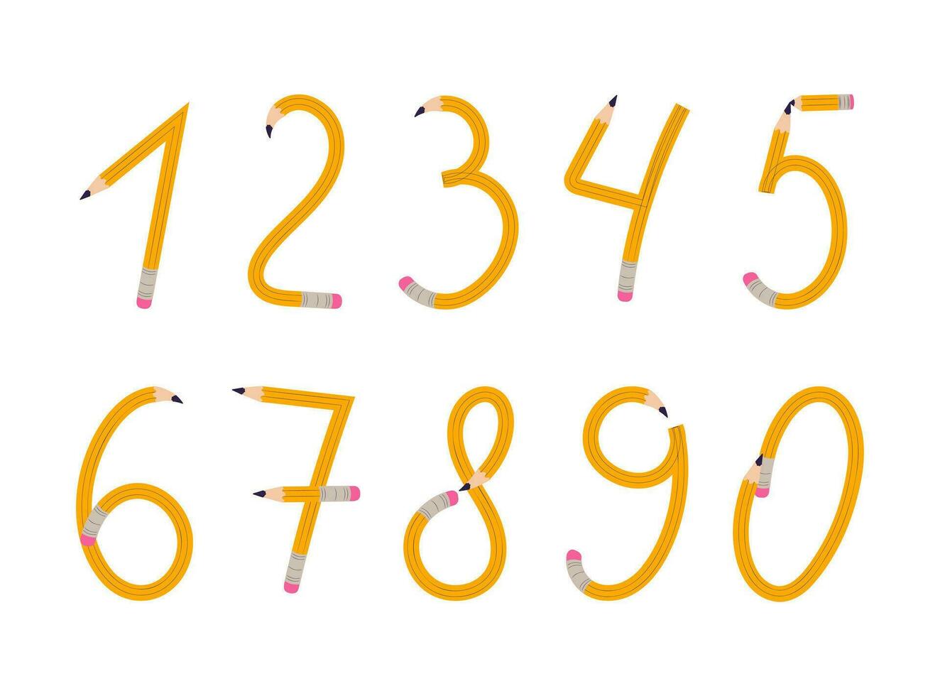 Set of numbers pencil shape font vector illustration
