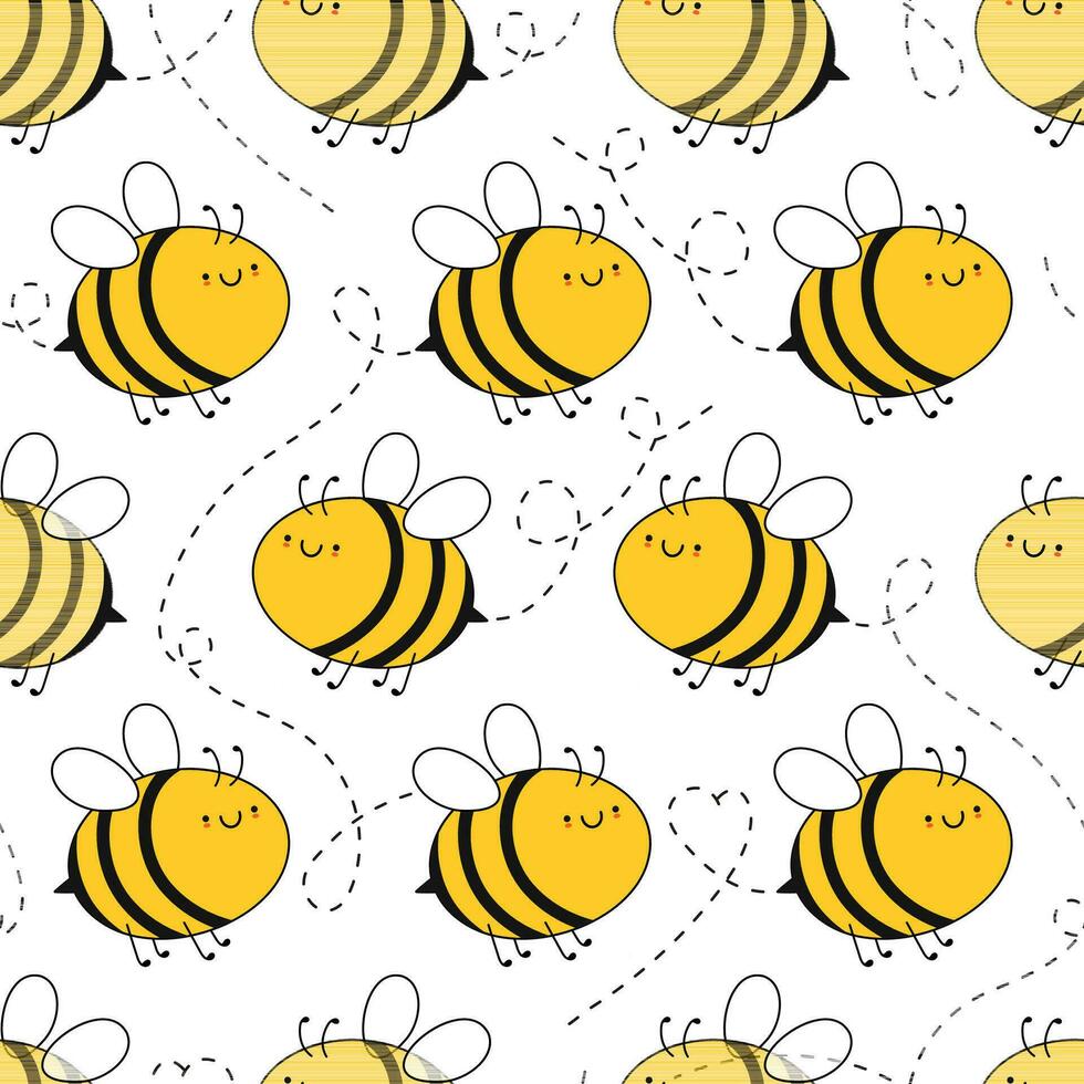 Cute bees with dotted route seamless pattern vector illustration