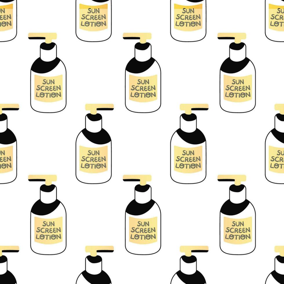 Sunscreen lotion bottle seamless pattern vector illustration