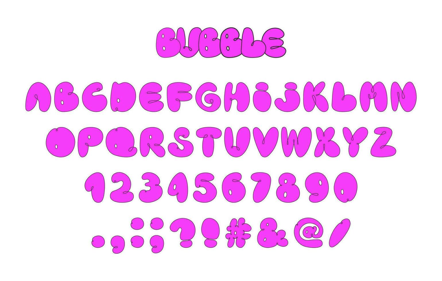 Bubble alphabet graffiti font with outline vector illustration
