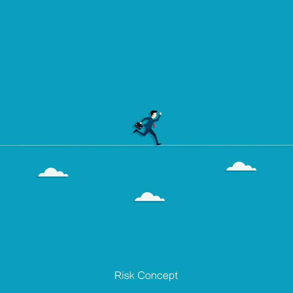 Businessman in risk concept running on tight a rope vector