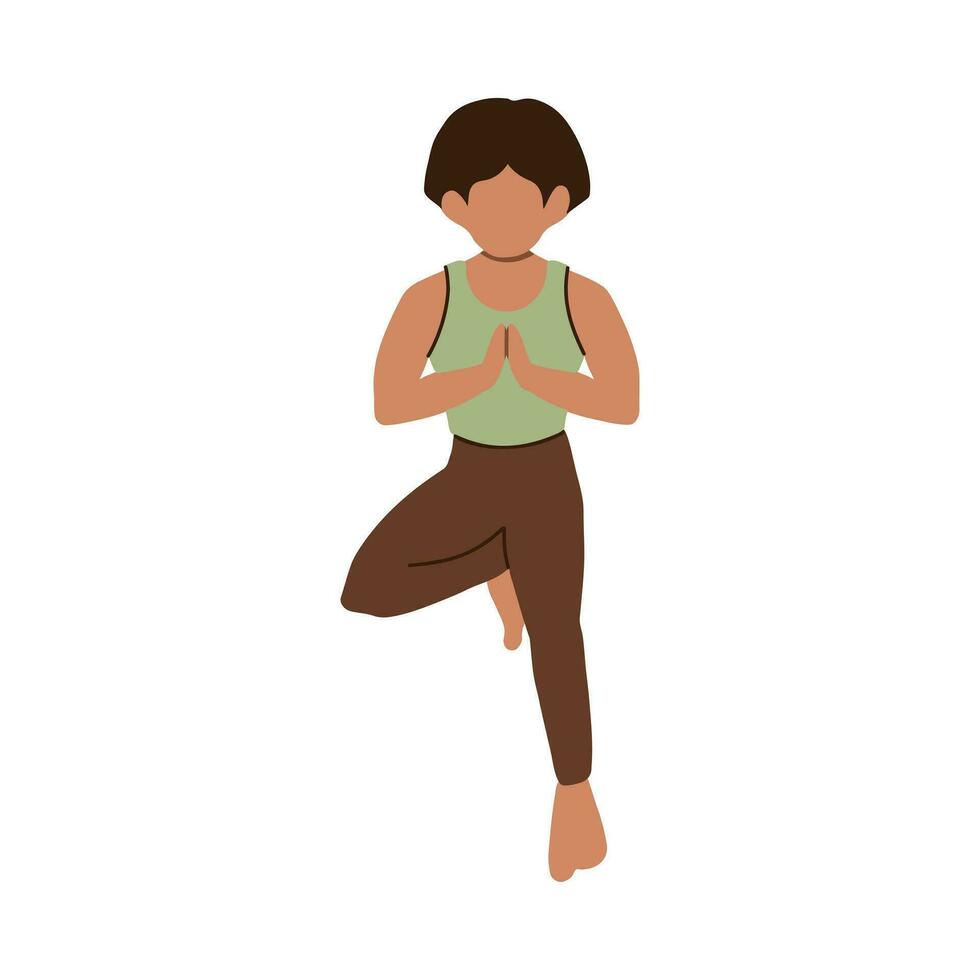 Young male meditating sitting lotus pose. Mindfulness meditation, practice, inner harmony, balance mind, body, soul. Man among flowers, plants. Self care, zen, relax. Outdoor yoga vector illustration