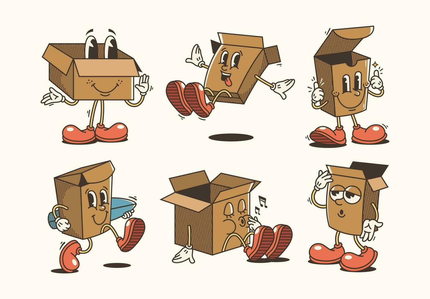 conjunto de tradicional dibujos animados cartulina cajas ilustración con variado poses y expresiones vector