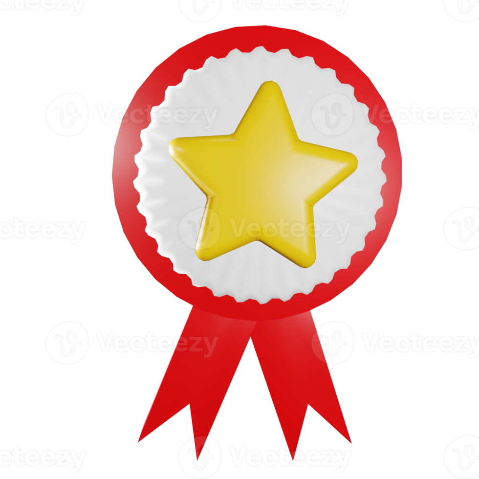 3D quality guarantees a medal with star and ribbon icon. 3D illustration. png