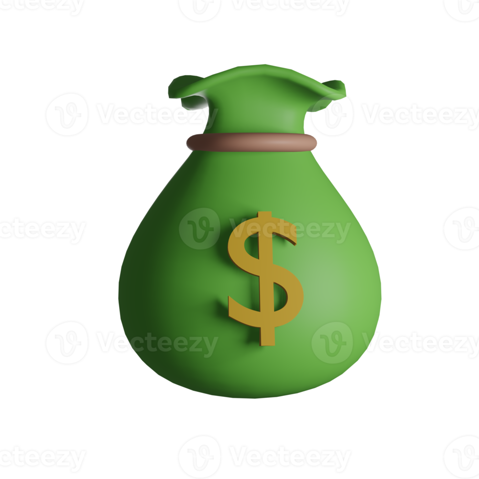 Money bag with dollar icon 3d rendering. Business and finance, investment concept. png