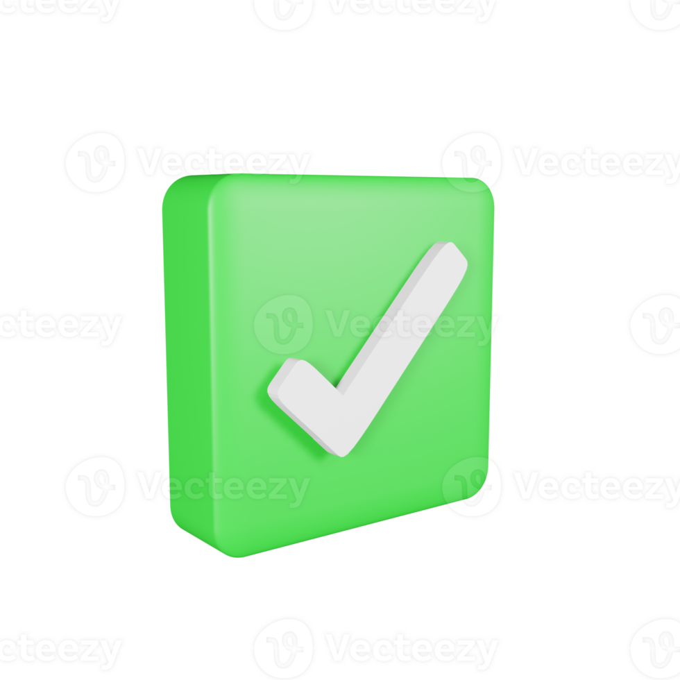 check mark on square green 3d icon illustration background. png