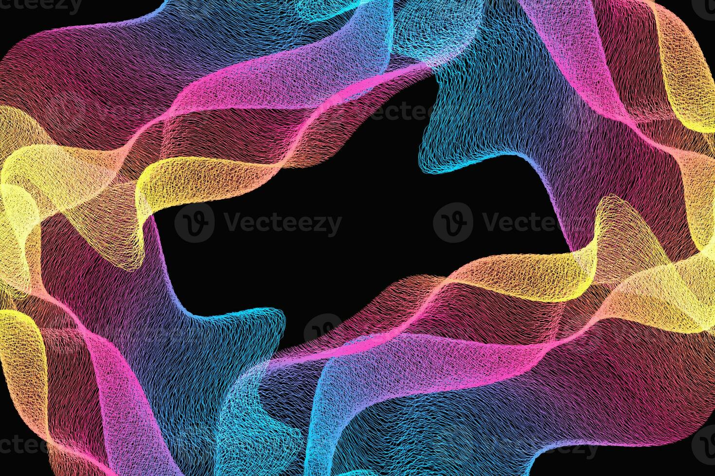 hand drawn abstract with wave line effect and black background photo