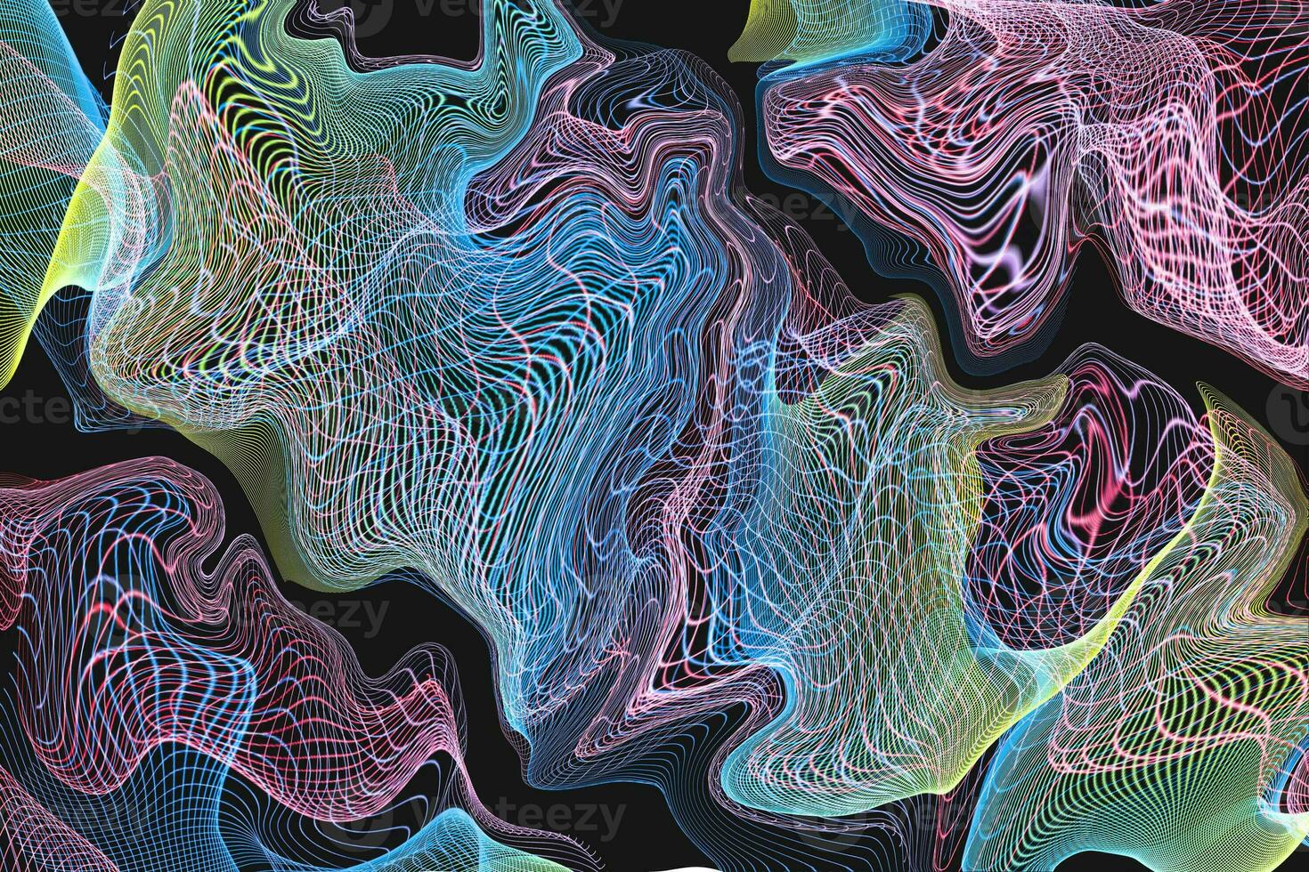 hand drawn abstract with wave line effect and black background photo