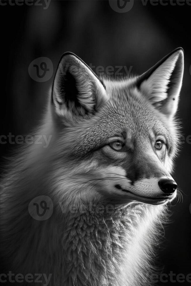 black and white photo of a fox. .