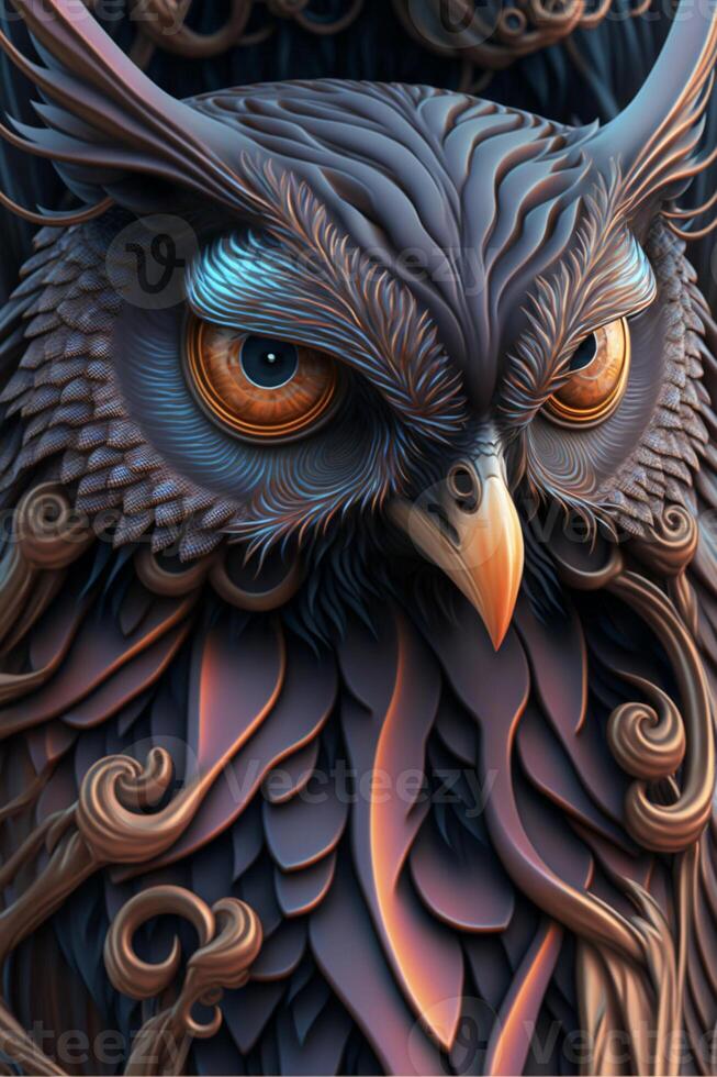 close up of a statue of an owl. . photo