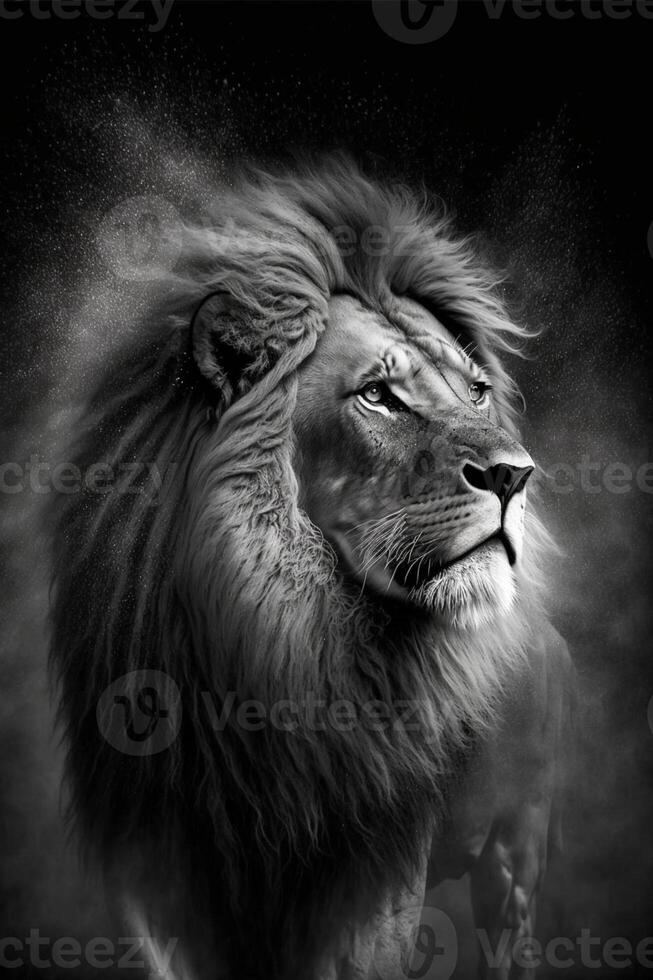 negro y blanco foto de un león. generativo ai.