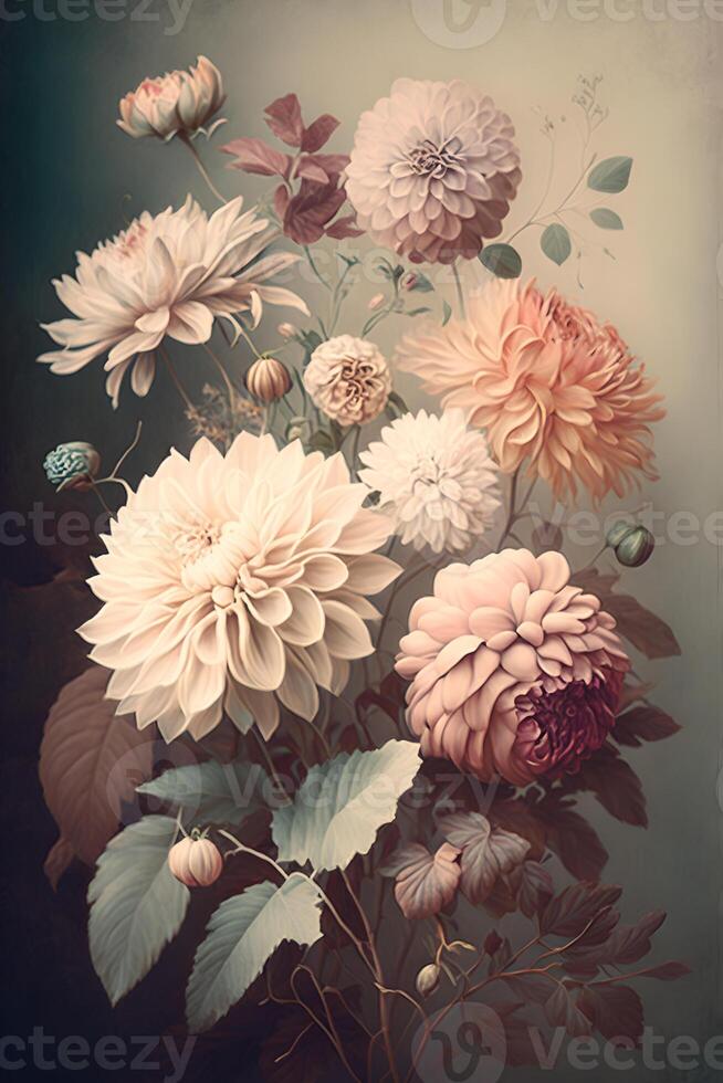 vintage tender flowers in different colors with free space on the left photo