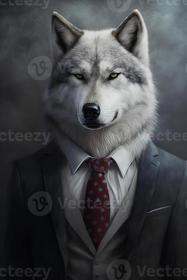 Ai generated Studio portrait of angry bold wolf in suit, shirt, tie ...