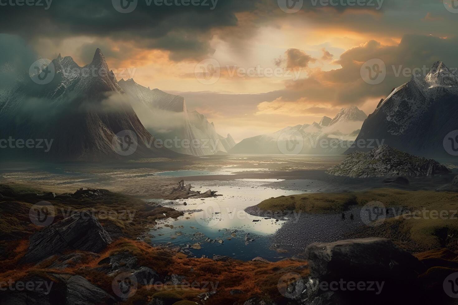 Cinematic landscape of beautiful nature and castle photo