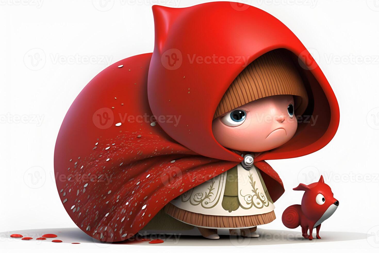 picture of little red riding hood, fairytale personage walking in the forest with basket in her hand photo