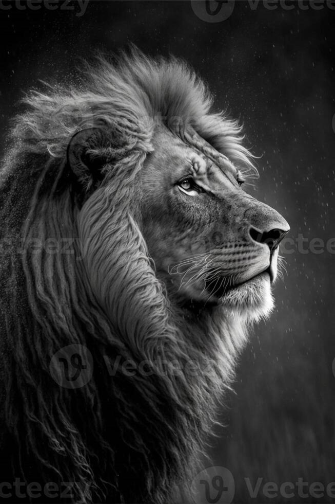 black and white photo of a lion. .