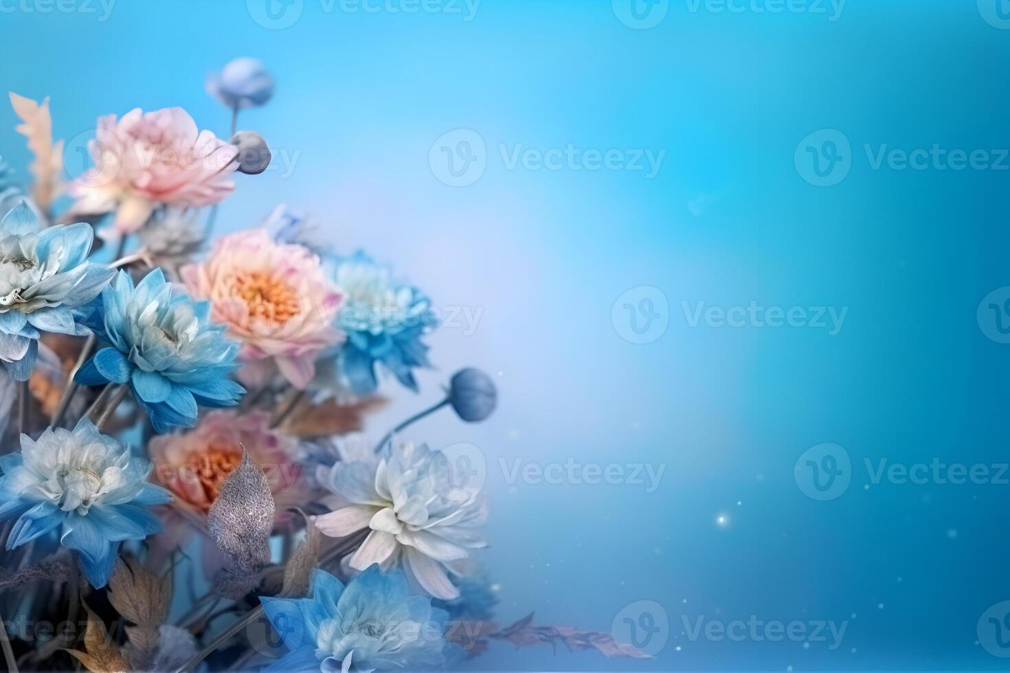vintage tender flowers in different colors with free space on the left photo