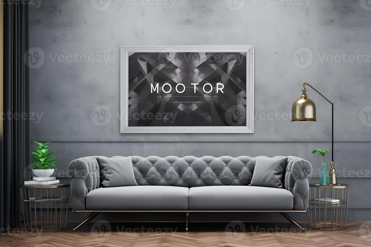 mockups of frames on the wall in gold metall silver living room front view photo