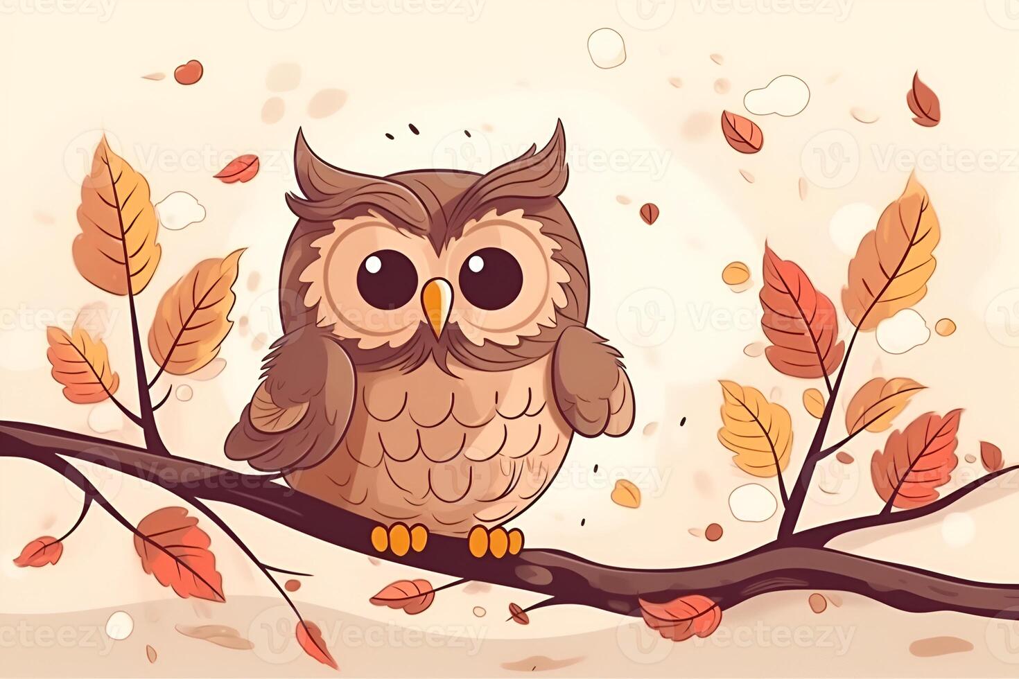 closeup portrait of cartoon pixar 3d owl sitting on the branchowl photo