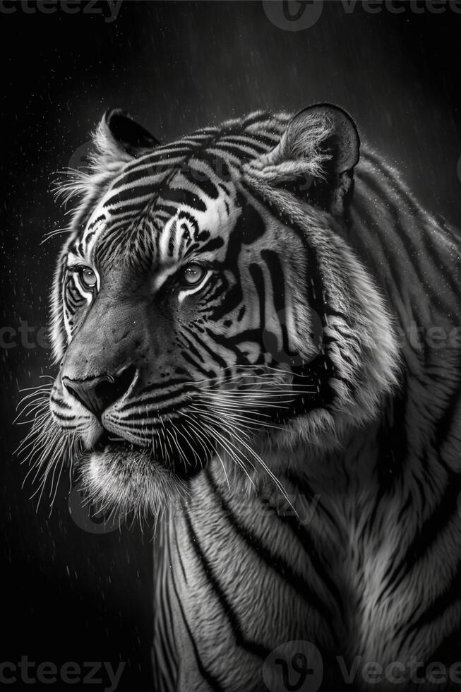 black and white photo of a tiger. .