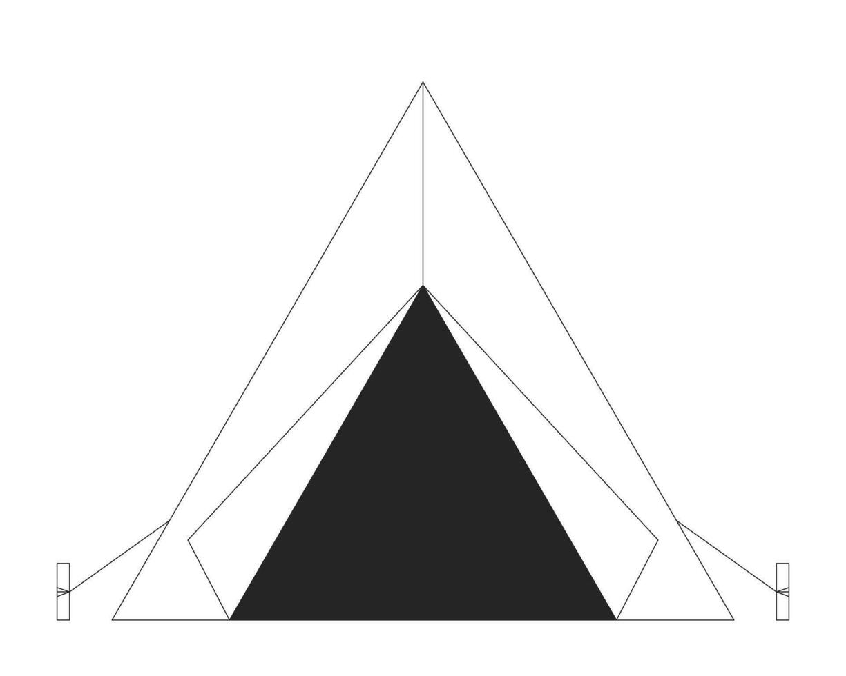 Camping tent flat monochrome isolated vector object. Campground, campsite. Outdoor recreation. Editable black and white line art drawing. Simple outline spot illustration for web graphic design
