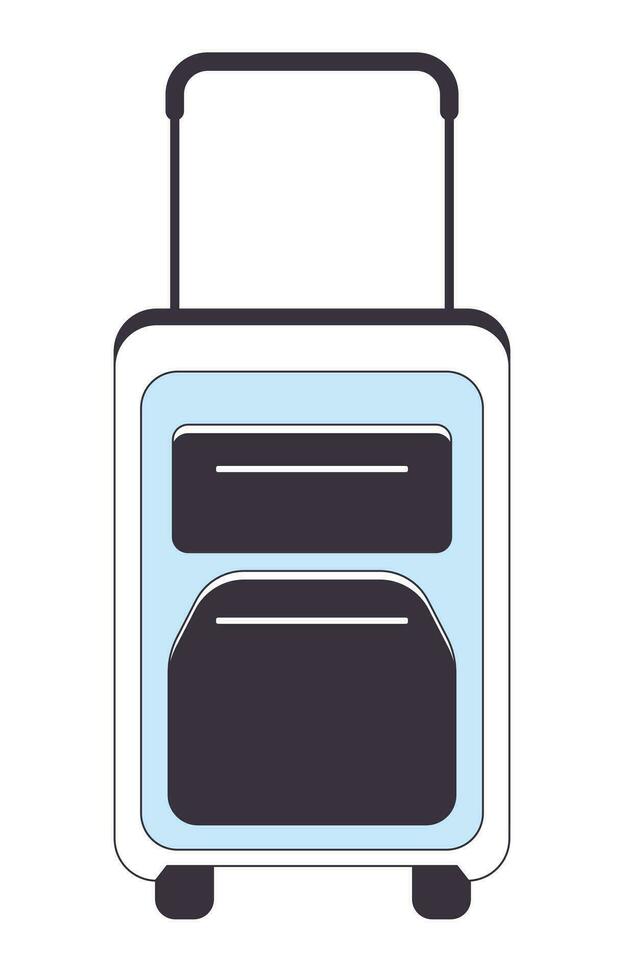 Baggage with handle flat line color isolated vector object. Luggage with wheels for travelling. Editable clip art image on white background. Simple outline cartoon spot illustration for web design