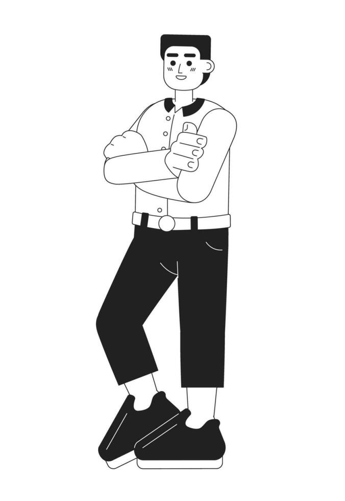 Relaxed european businessman monochromatic flat vector character. Casual salesman in confident pose. Editable thin line full body person on white. Simple bw cartoon spot image for web graphic design