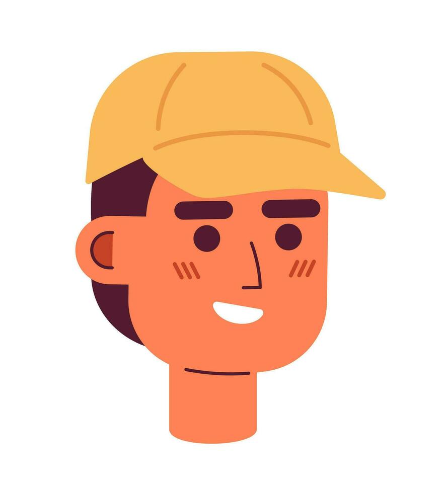 béisbol gorra hombre sonriente semi plano vector personaje cabeza. deportivo masculino. contento atleta. editable dibujos animados avatar icono. cara emoción. vistoso Mancha ilustración para web gráfico diseño, animación