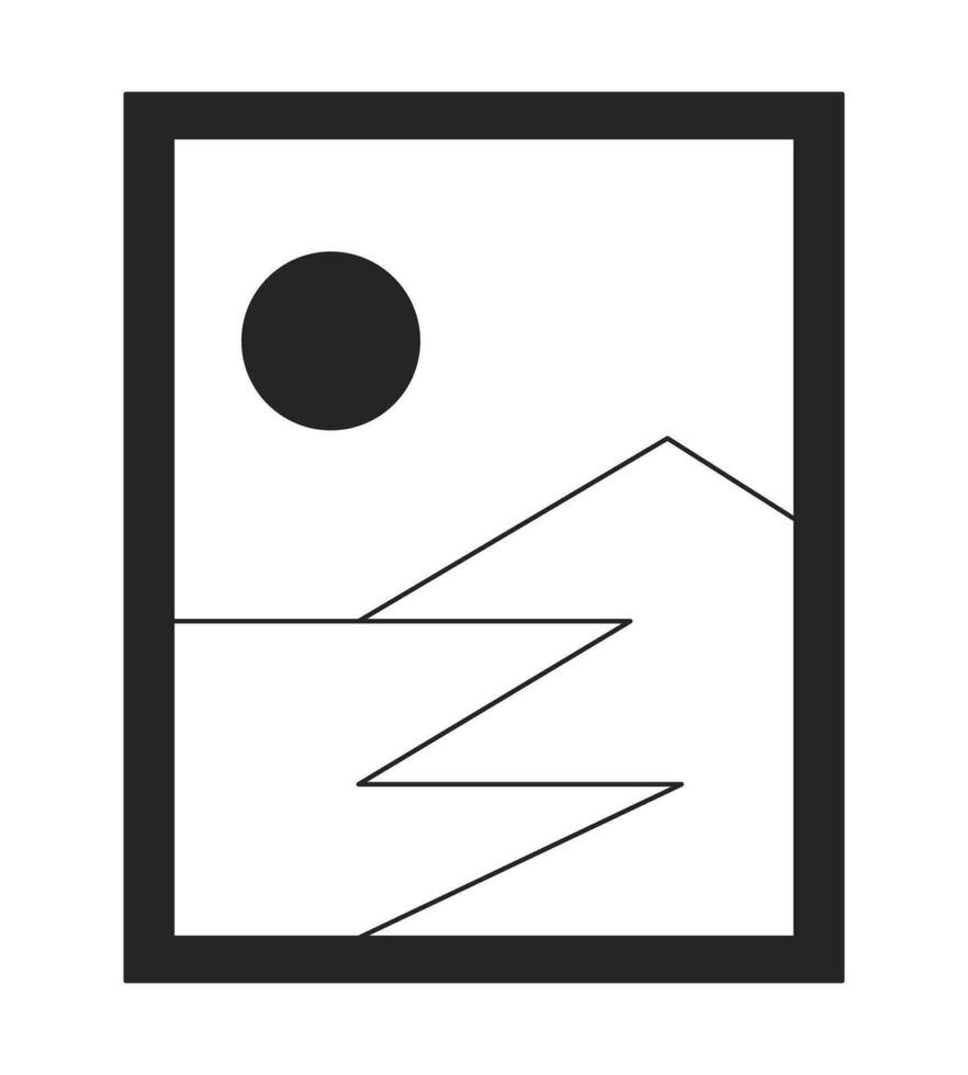 Wall art in frame flat monochrome isolated vector object. Framed picture for house decor. Editable black and white line art drawing. Simple outline spot illustration for web graphic design