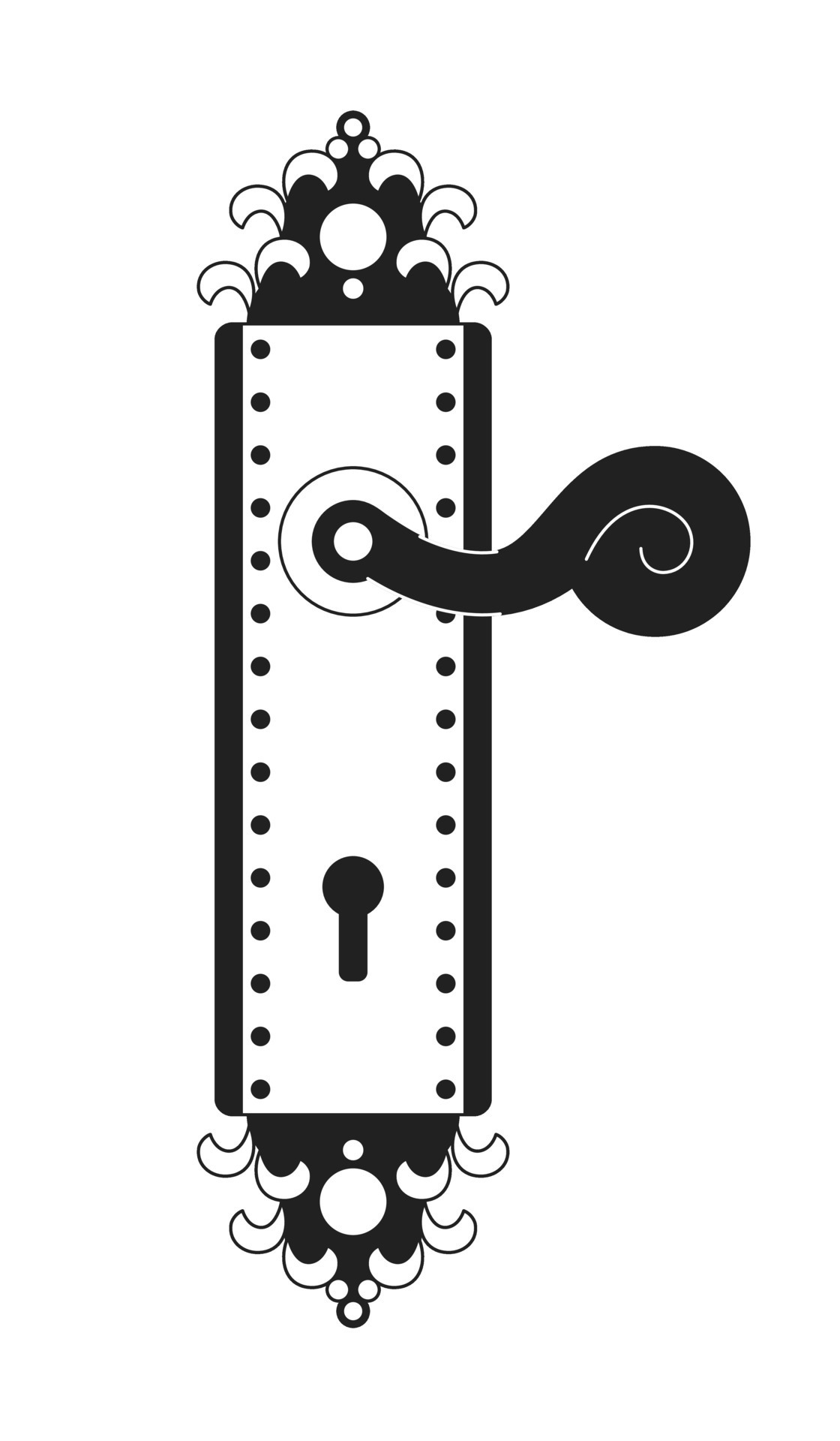 Vintage door handle monochrome flat vector object. Antique door knob