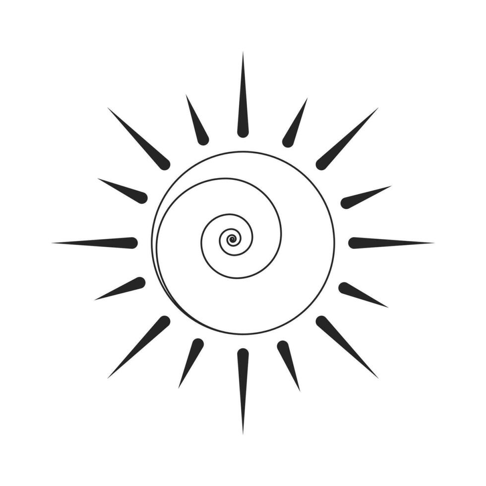 Creative abstract sun flat monochrome isolated vector object. Sunshine weather. Sun rays. Editable black and white line art drawing. Simple outline spot illustration for web graphic design