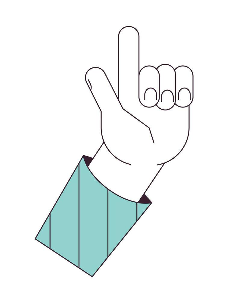 Eureka hand gesture flat line concept vector spot illustration. Raised finger 2D cartoon outline hand on white for web UI design. Attention. Pointing finger editable isolated colorful hero image