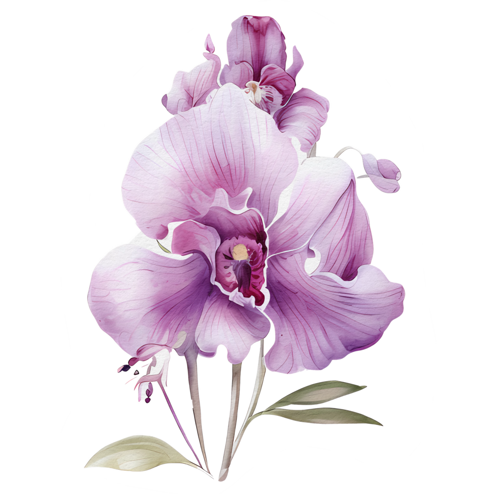 beautiful watercolor thai pink purple orchid flower, png